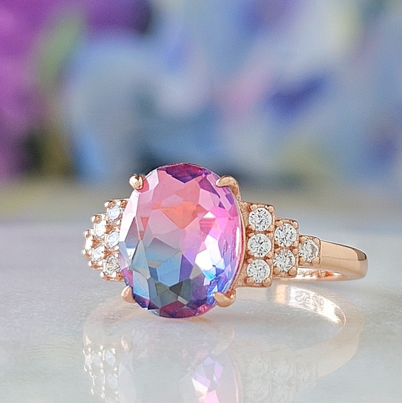 Rose Gold ring with Oval Pink Purple Tourmaline, 925 Sterling Silver - Picture 3 of 5